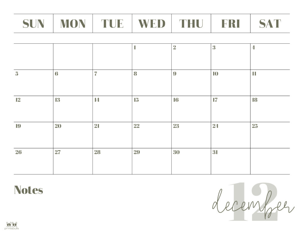 Printable December 2021 Calendar-Style 2