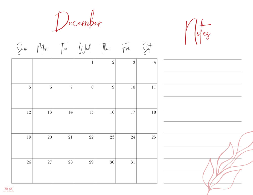 Printable December 2021 Calendar-Style 7