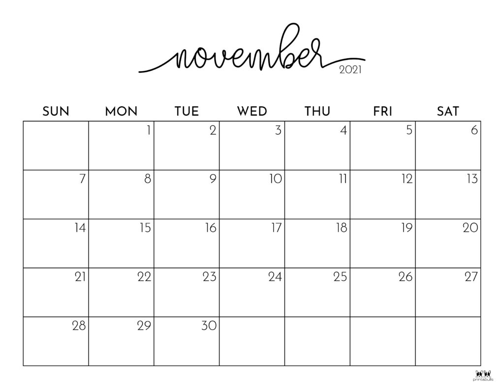 Printable November 2021 Calendar-Style 1