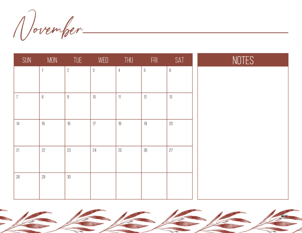 Printable November 2021 Calendar-Style 12