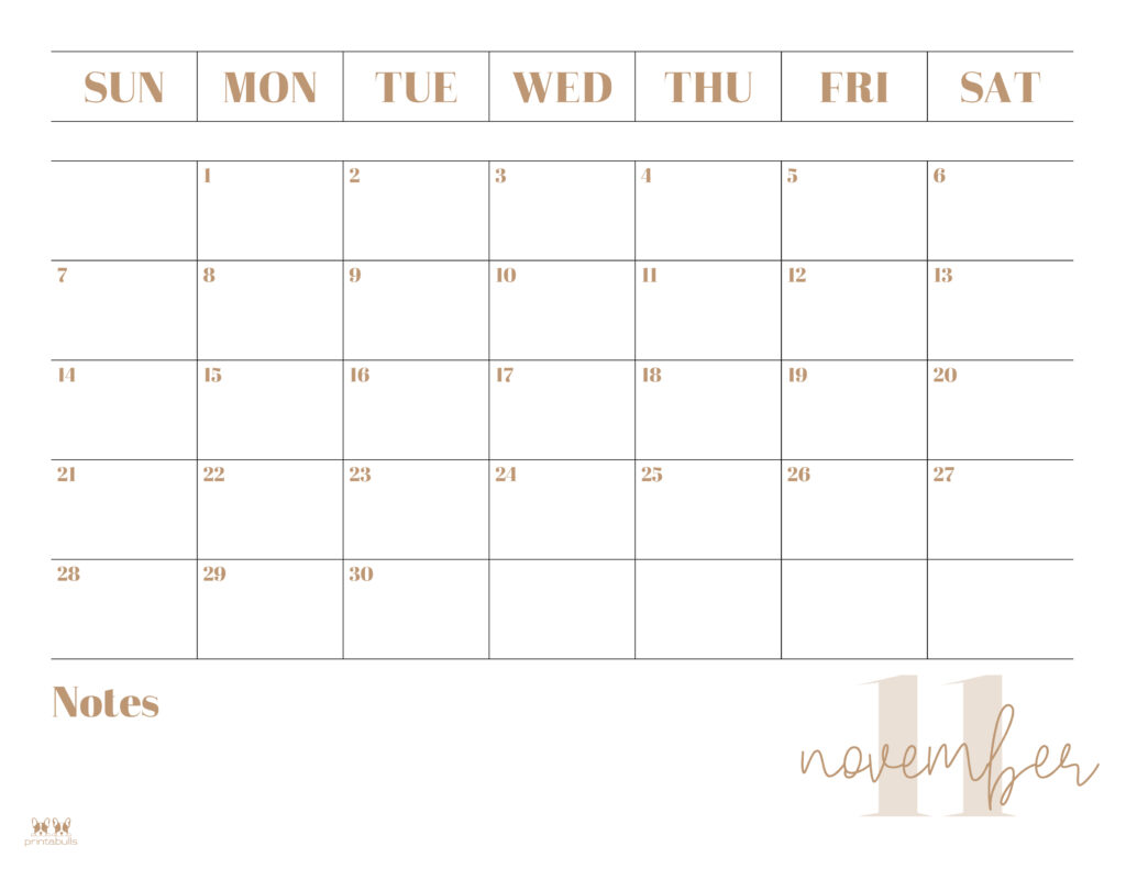 Printable November 2021 Calendar-Style 2