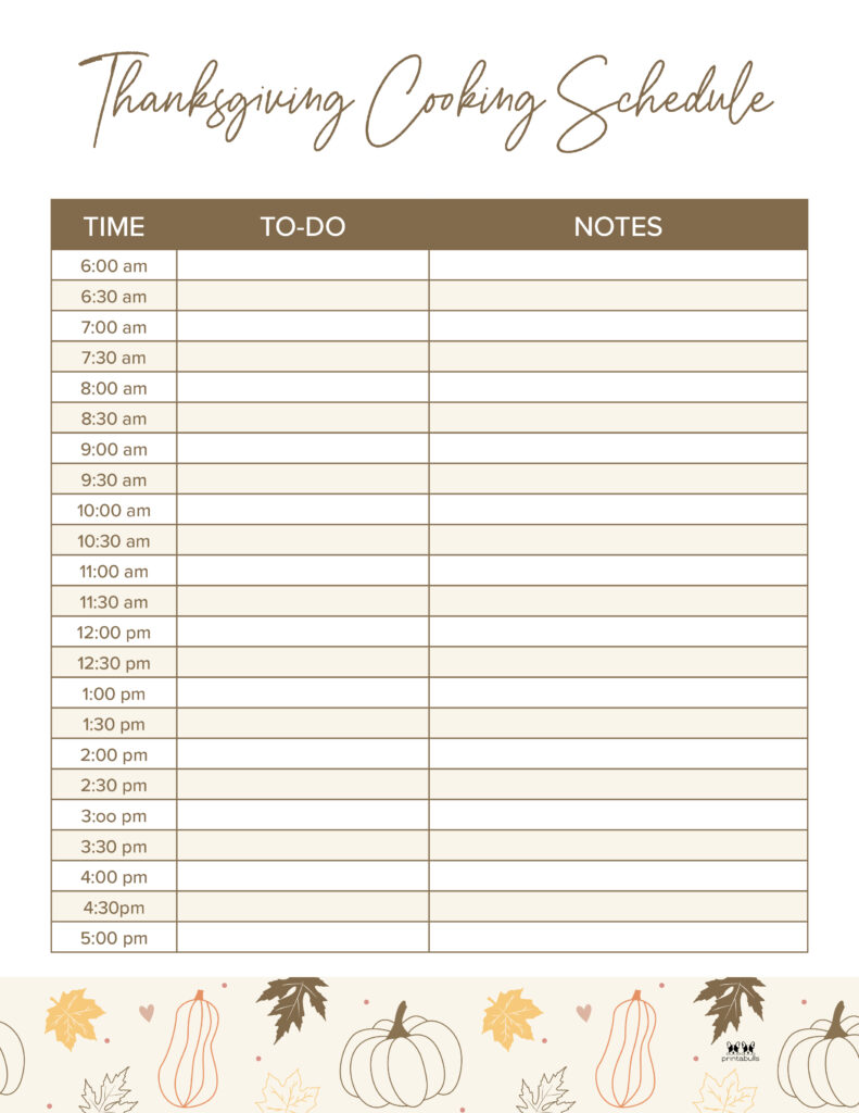 Printable Thanksgiving Cooking Schedule-Schedule 3