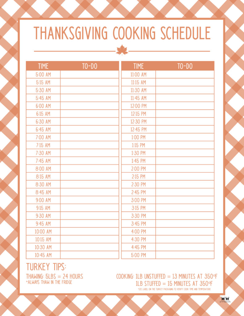 Printable Thanksgiving Cooking Schedule-Schedule 4