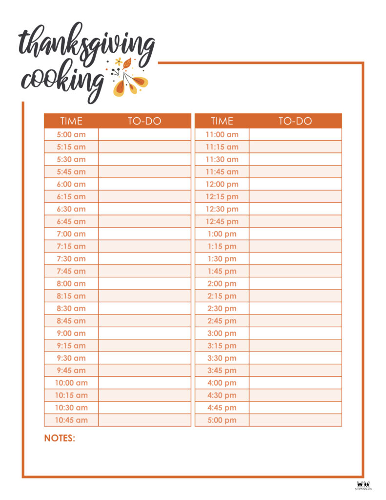 Printable Thanksgiving Cooking Schedule-Schedule 5