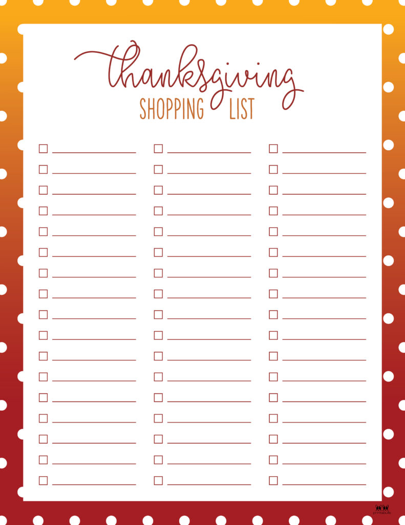 Printable Thanksgiving Shopping List-List 1