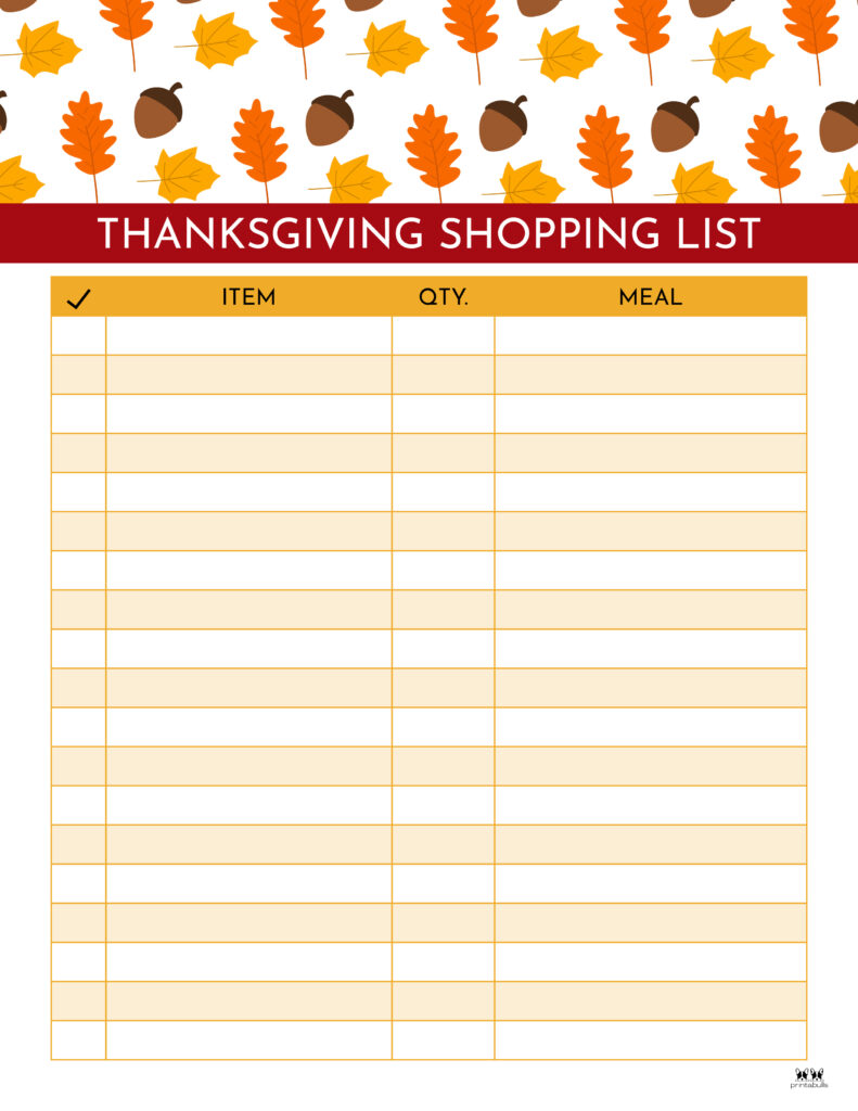Thanksgiving Shopping Lists & Checklists 30 FREE Printables PrintaBulk