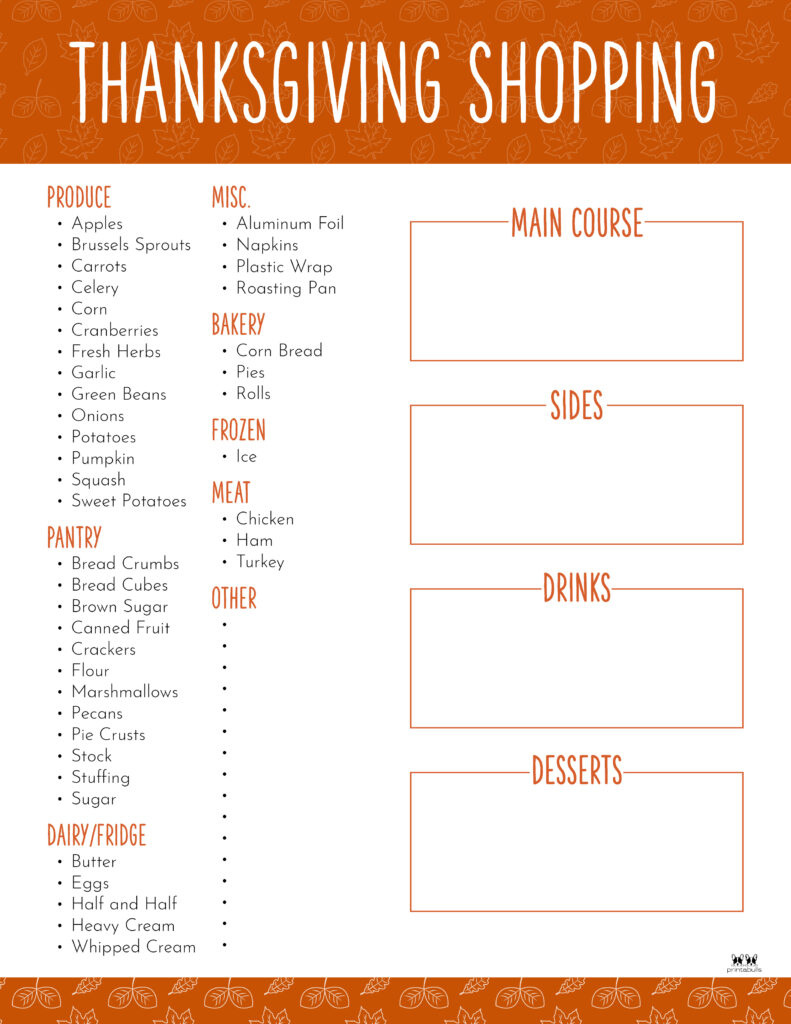 Printable Thanksgiving Shopping List-List 5