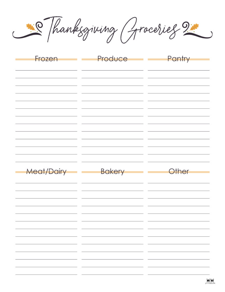Thanksgiving Shopping Lists & Checklists 30 FREE Printables PrintaBulk