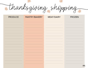 Thanksgiving Shopping Lists &amp; Checklists - 30 FREE Printables | Printabulls