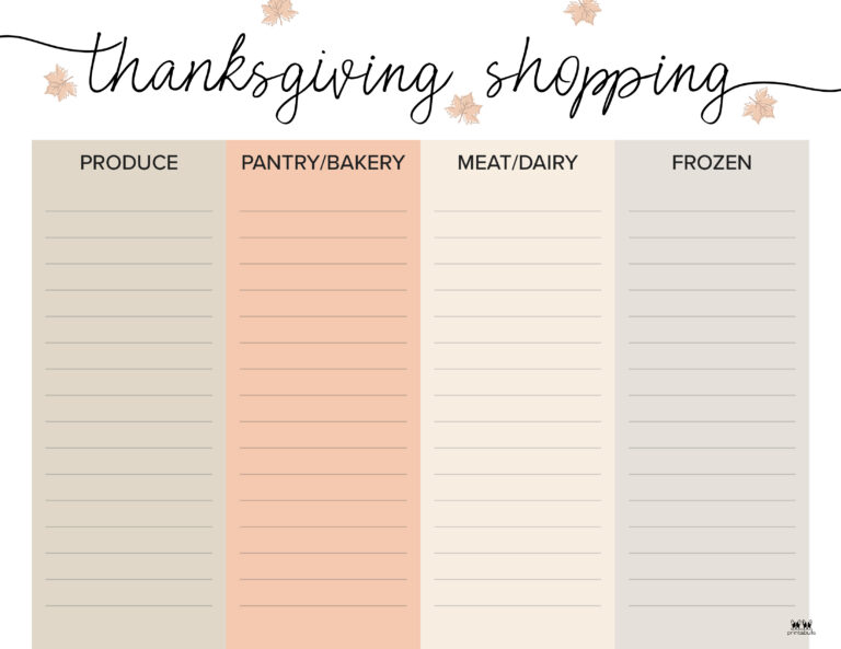 Thanksgiving Shopping Lists & Checklists 30 FREE Printables Printabulls