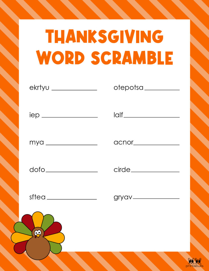 Printable Thanksgiving Word Scramble-Page 1