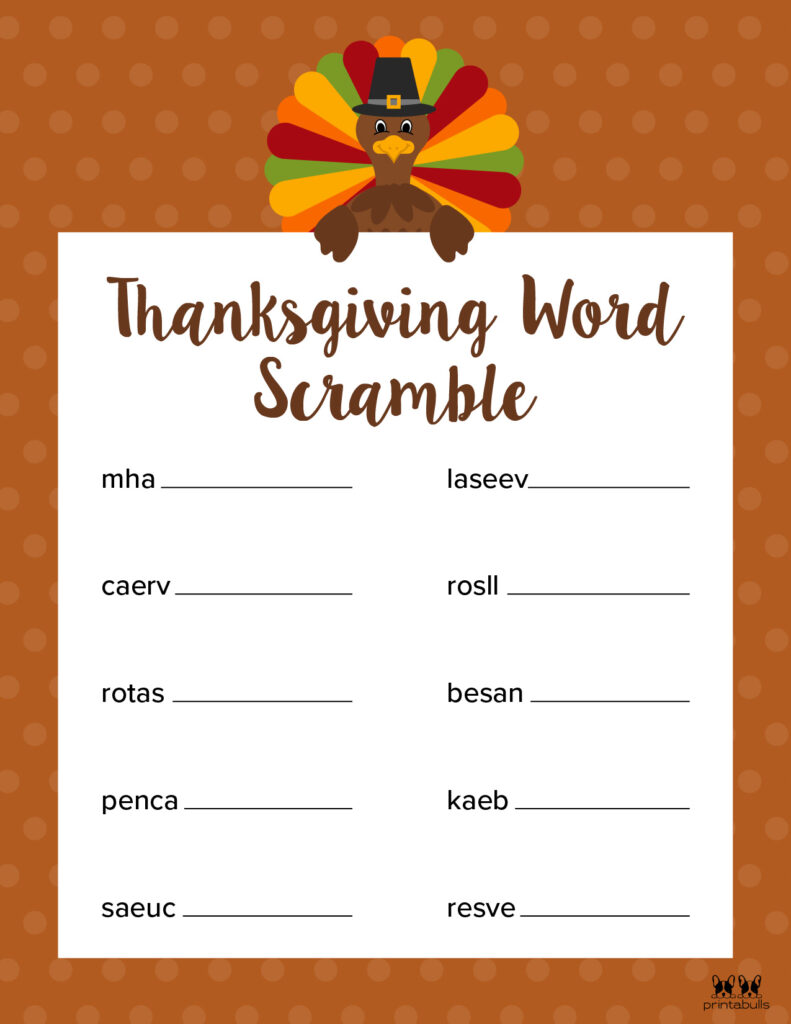 Printable Thanksgiving Word Scramble-Page 2