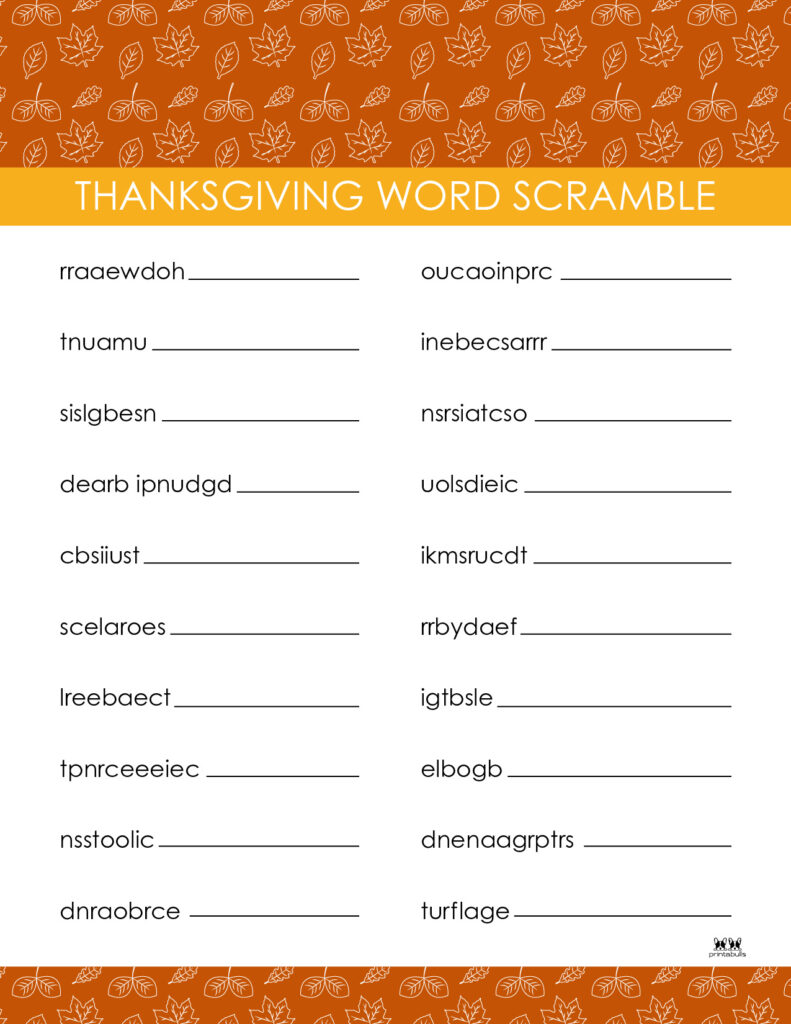 Thanksgiving Word Scrambles - 10 FREE Printables | Printabulls