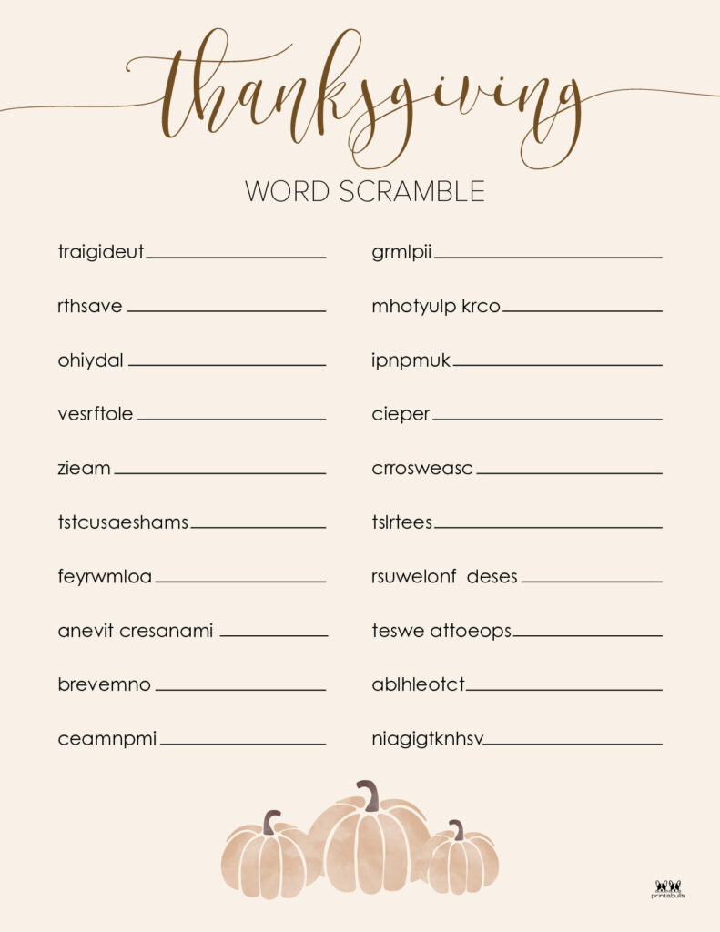 Printable Thanksgiving Word Scramble-Page 7