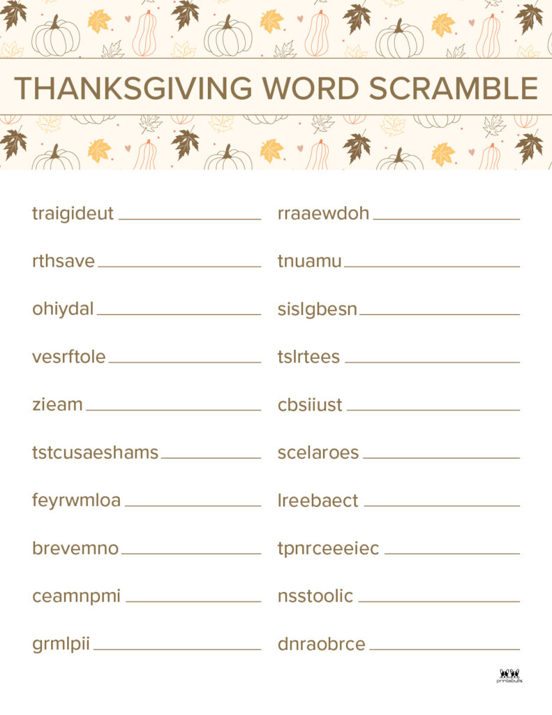 Printable Thanksgiving Word Scramble-Page 9