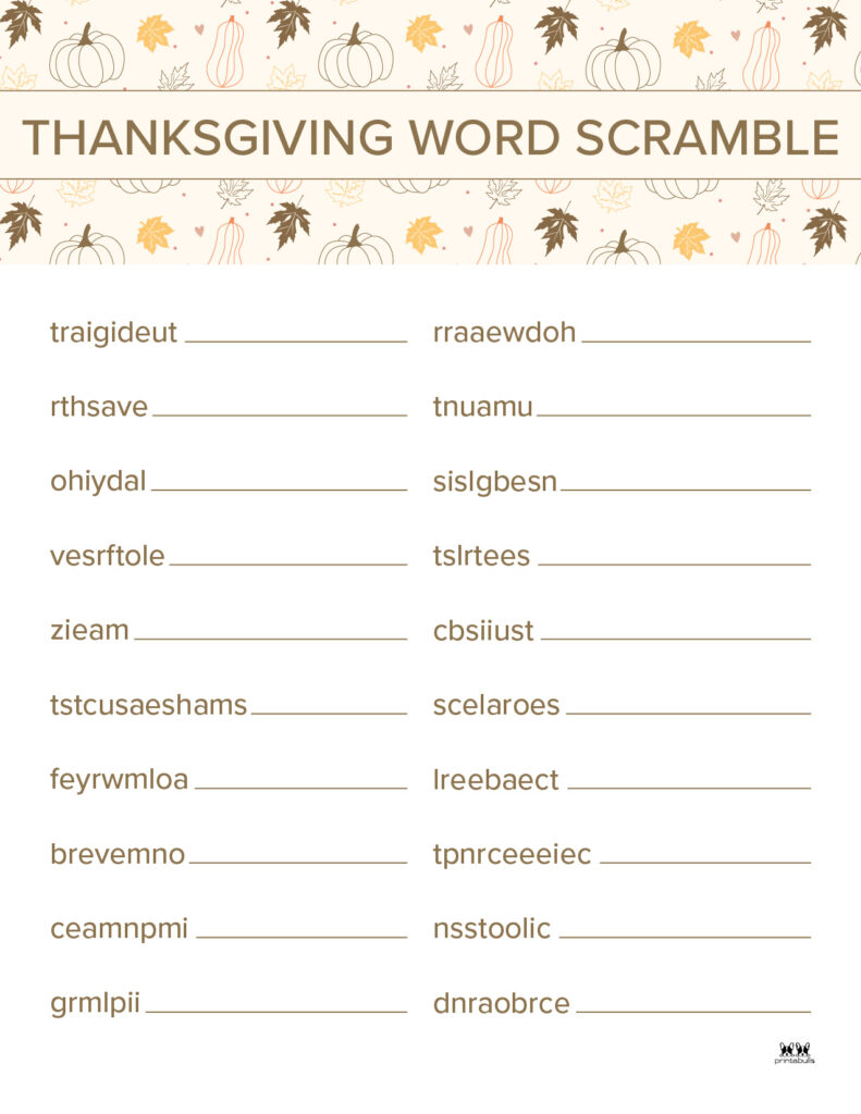 Printable Thanksgiving Word Scramble-Page 9