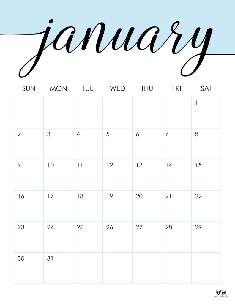 Printable January 2022 Calendar-Style 12
