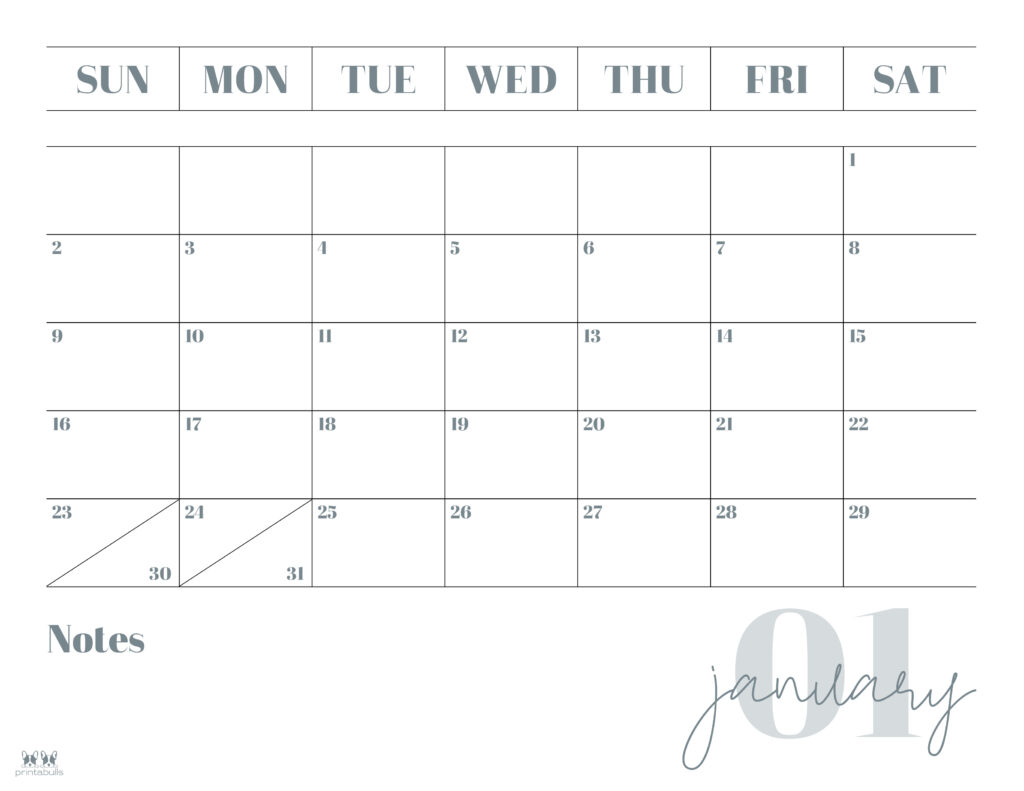 Printable January 2022 Calendar-Style 2