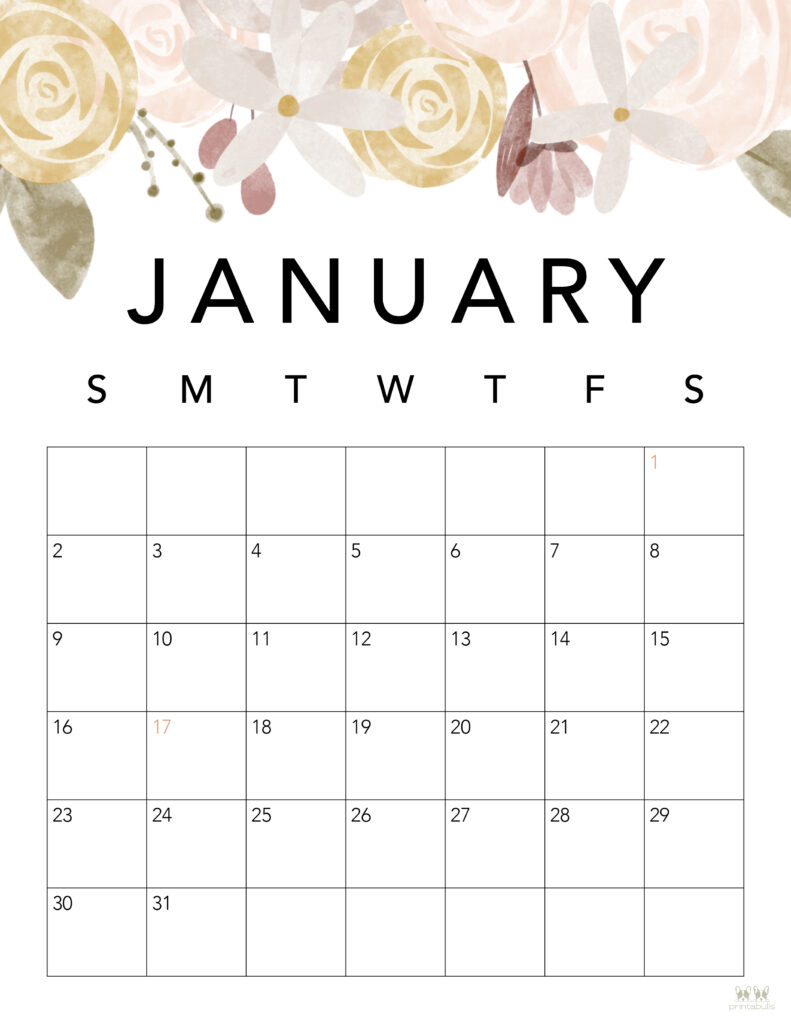 Printable January 2022 Calendar-Style 4