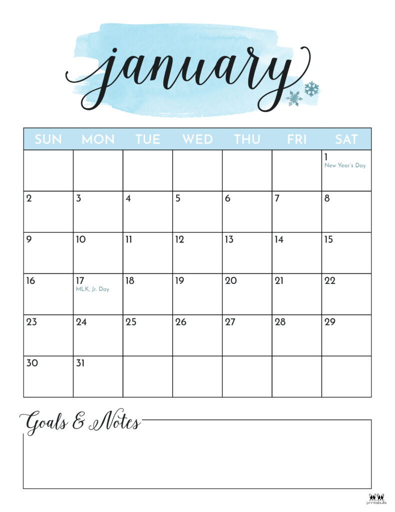 Printable January 2022 Calendar-Style 5