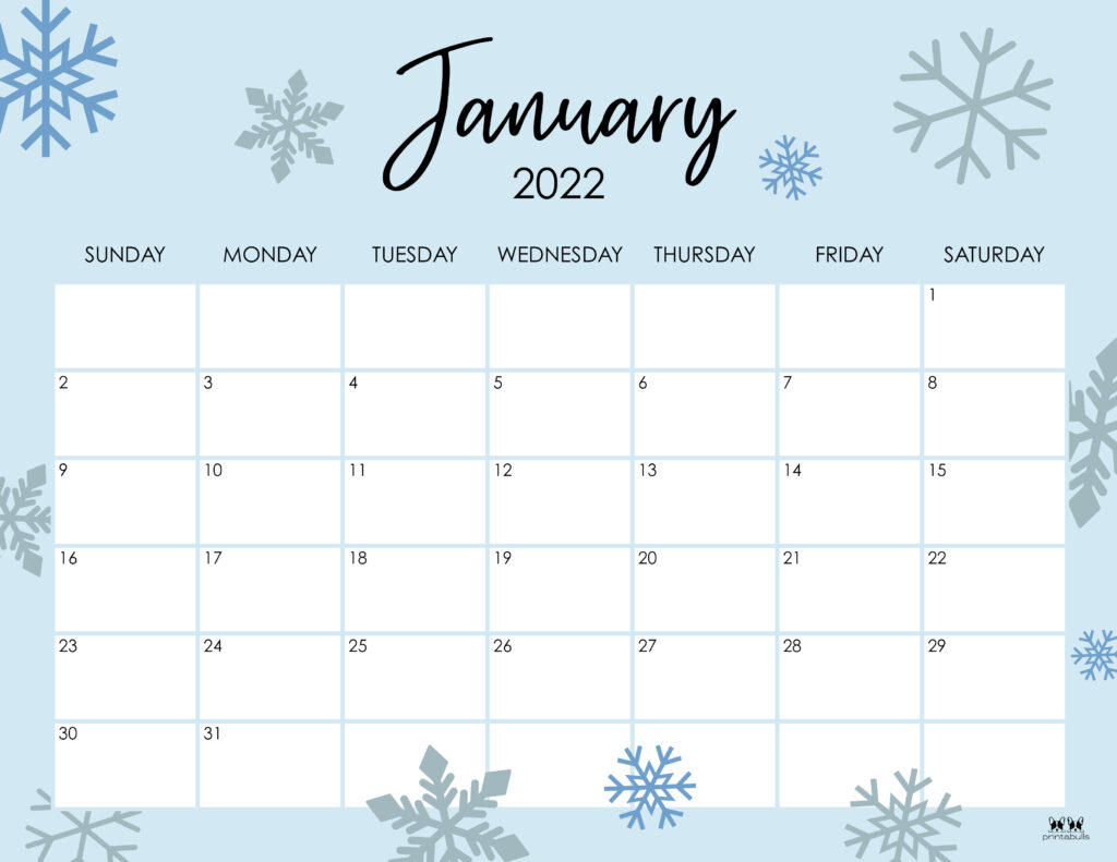 Free Calendar January 2022 January 2022 Calendars - 15 Free Printables | Printabulls
