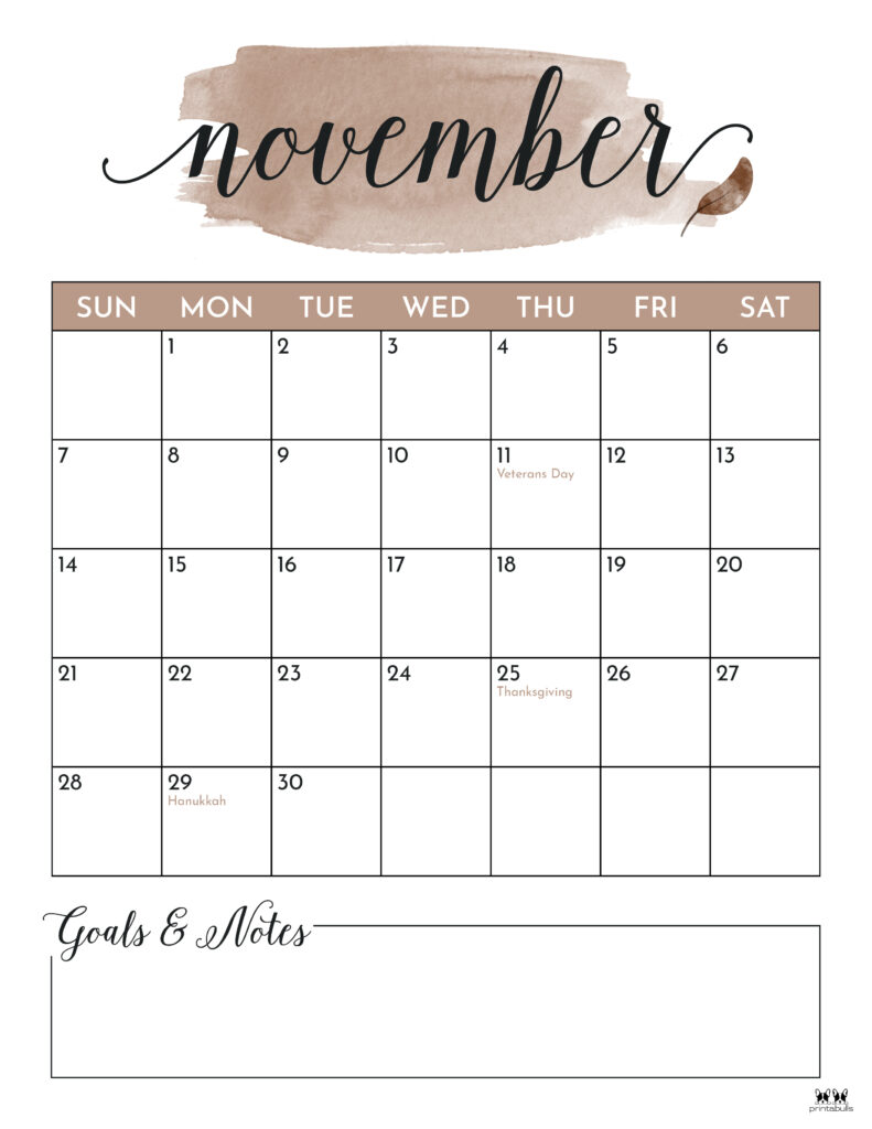 Printable November 2021 Calendar-Style 5