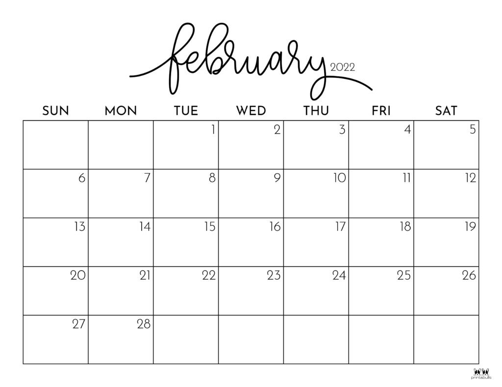Free 2022 February Calendar February 2022 Calendars - 15 Free Printables | Printabulls