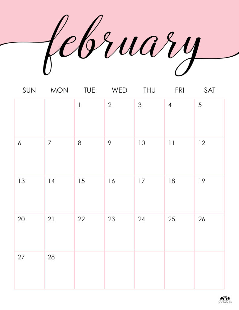 Printable February 2022 Calendar-Style 12