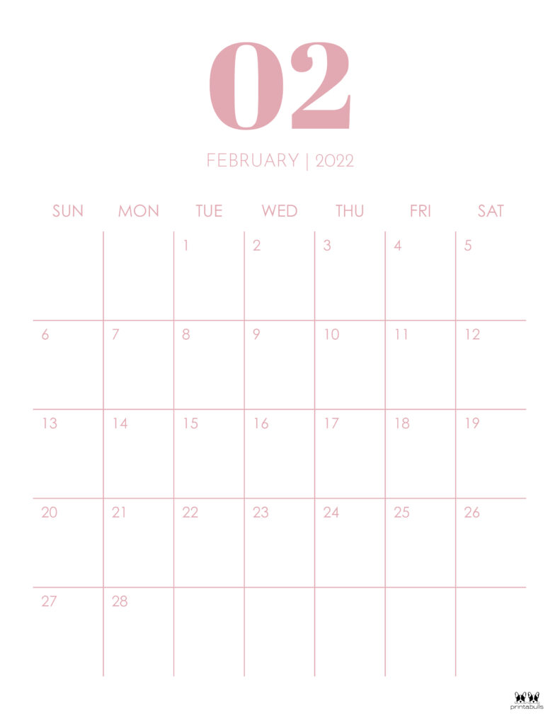 Printable February 2022 Calendar-Style 14