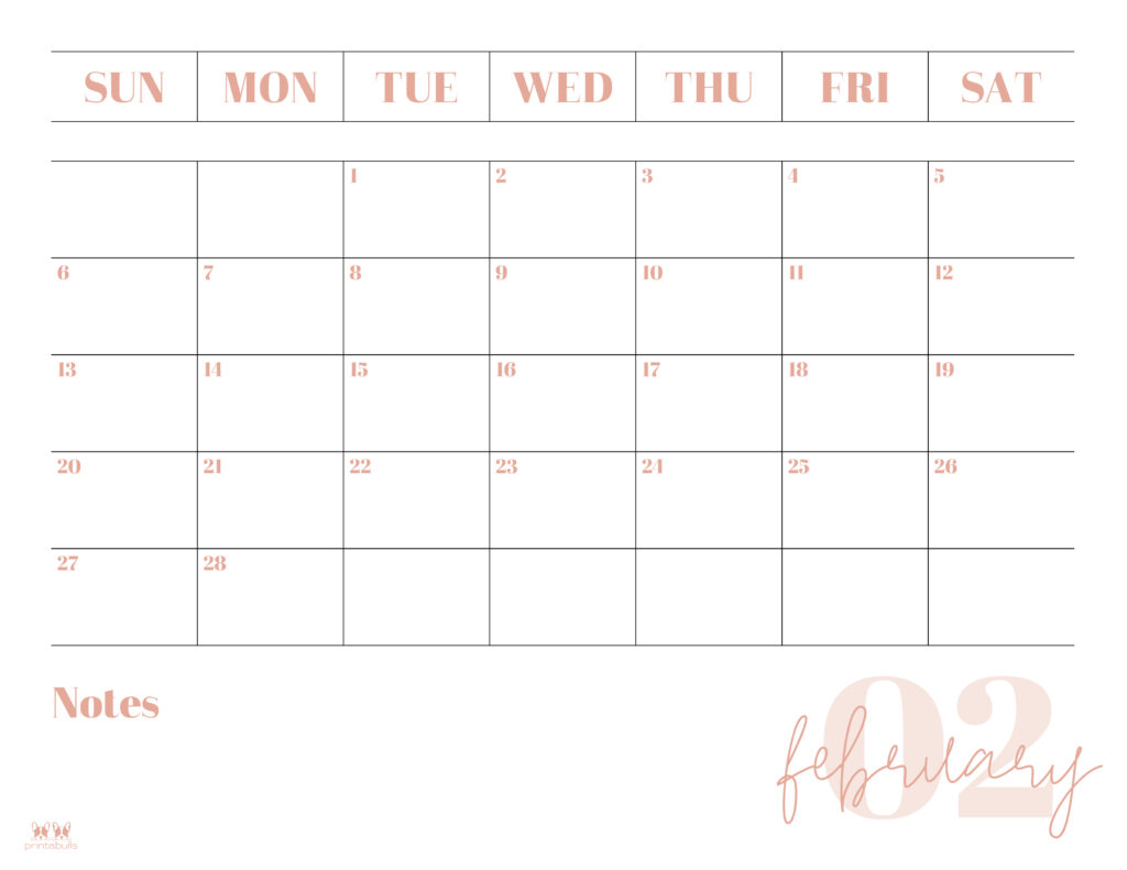 Printable February 2022 Calendar-Style 2