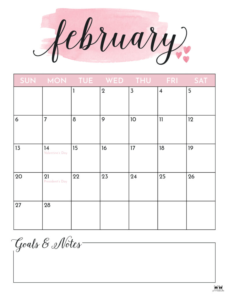 Printable February 2022 Calendar-Style 5