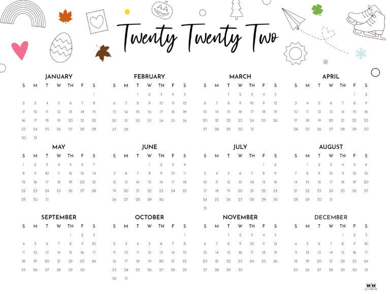 2022 Yearly Calendars - 25 FREE Printables | Printabulls