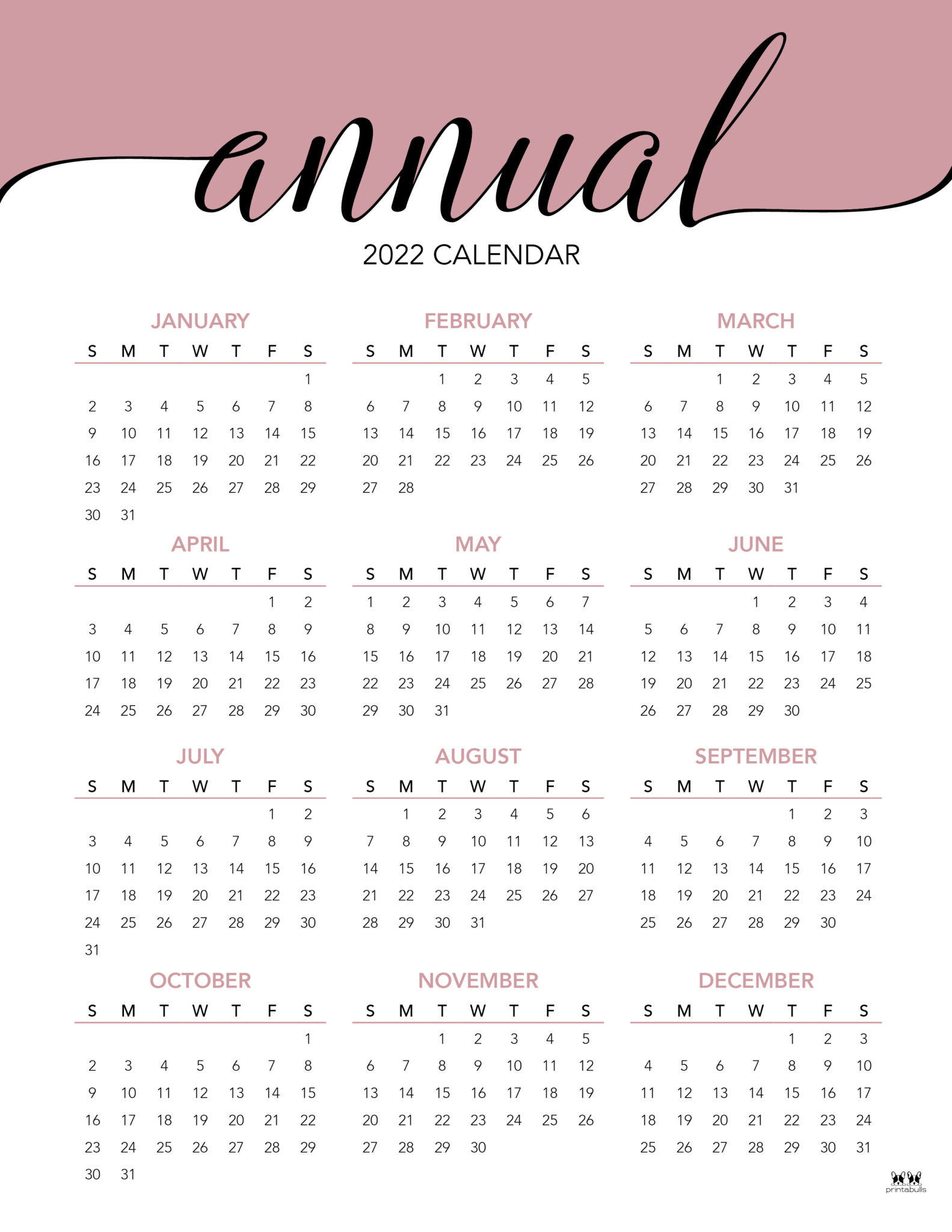 2022 Yearly Calendars