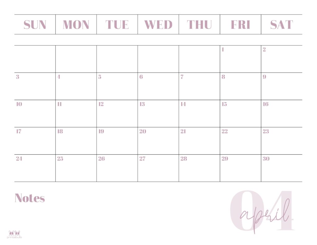 Printable April 2022 Calendar-Style 2