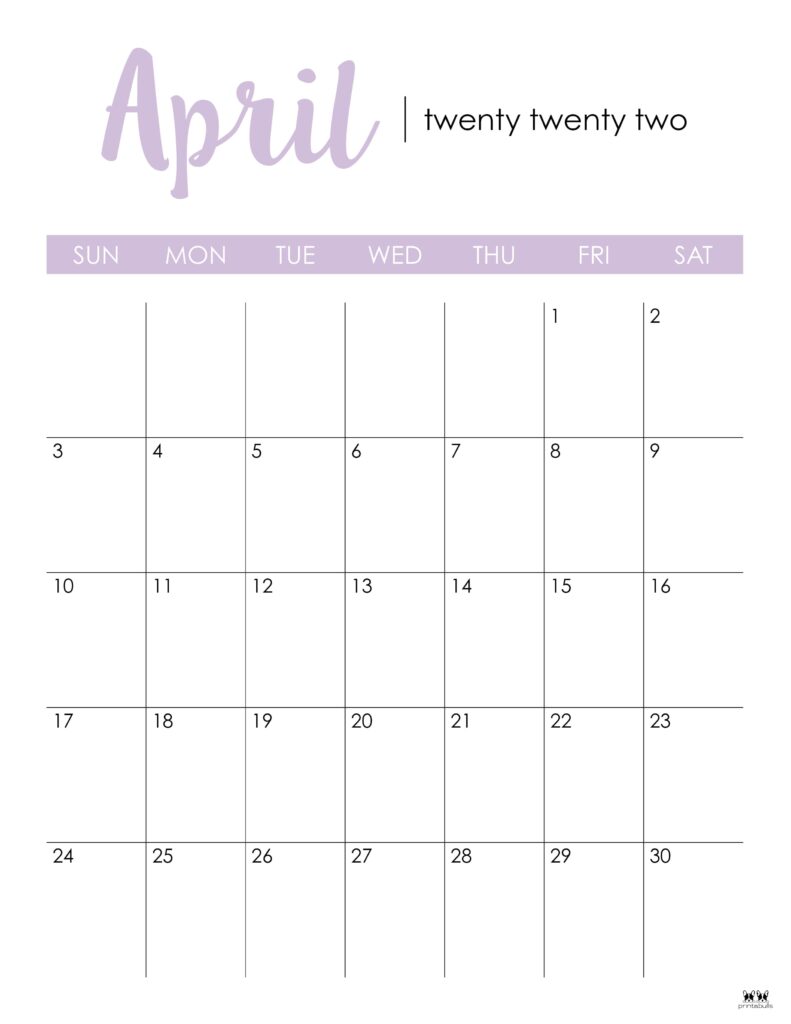 Printable April 2022 Calendar-Style 20
