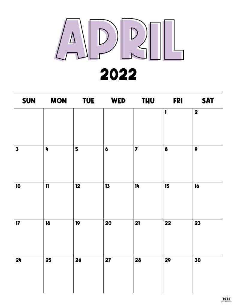 Printable April 2022 Calendar-Style 22