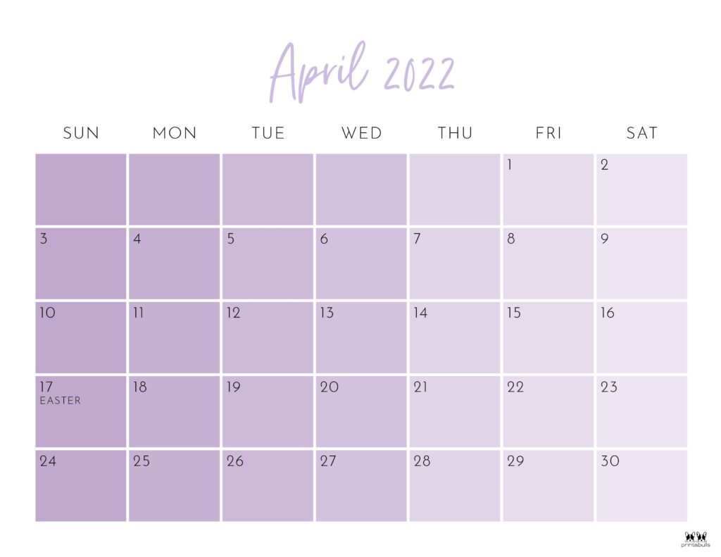 Printable April 2022 Calendar-Style 24