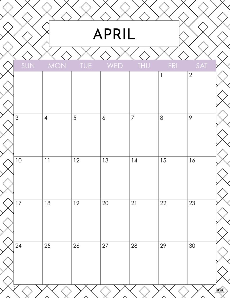 Printable April 2022 Calendar-Style 25