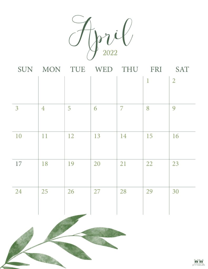 Printable April 2022 Calendar-Style 3