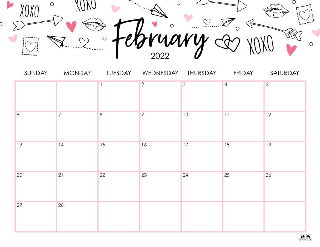 Feb 2022 Printable Calendar February 2022 Calendars - 15 Free Printables | Printabulls