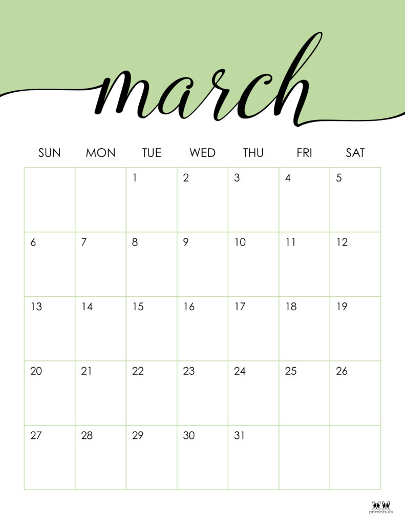 Printable March 2022 Calendar-Style 12