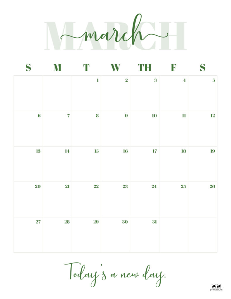 Printable March 2022 Calendar-Style 13