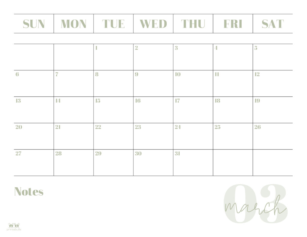 Printable March 2022 Calendar-Style 2