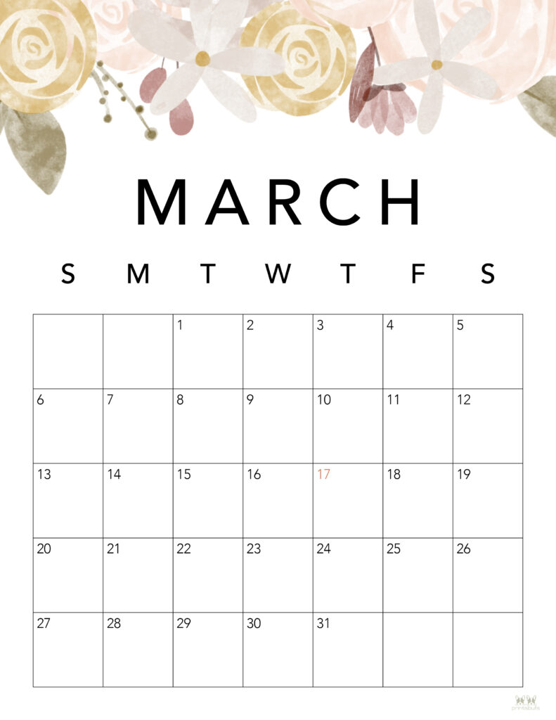 Printable March 2022 Calendar-Style 4