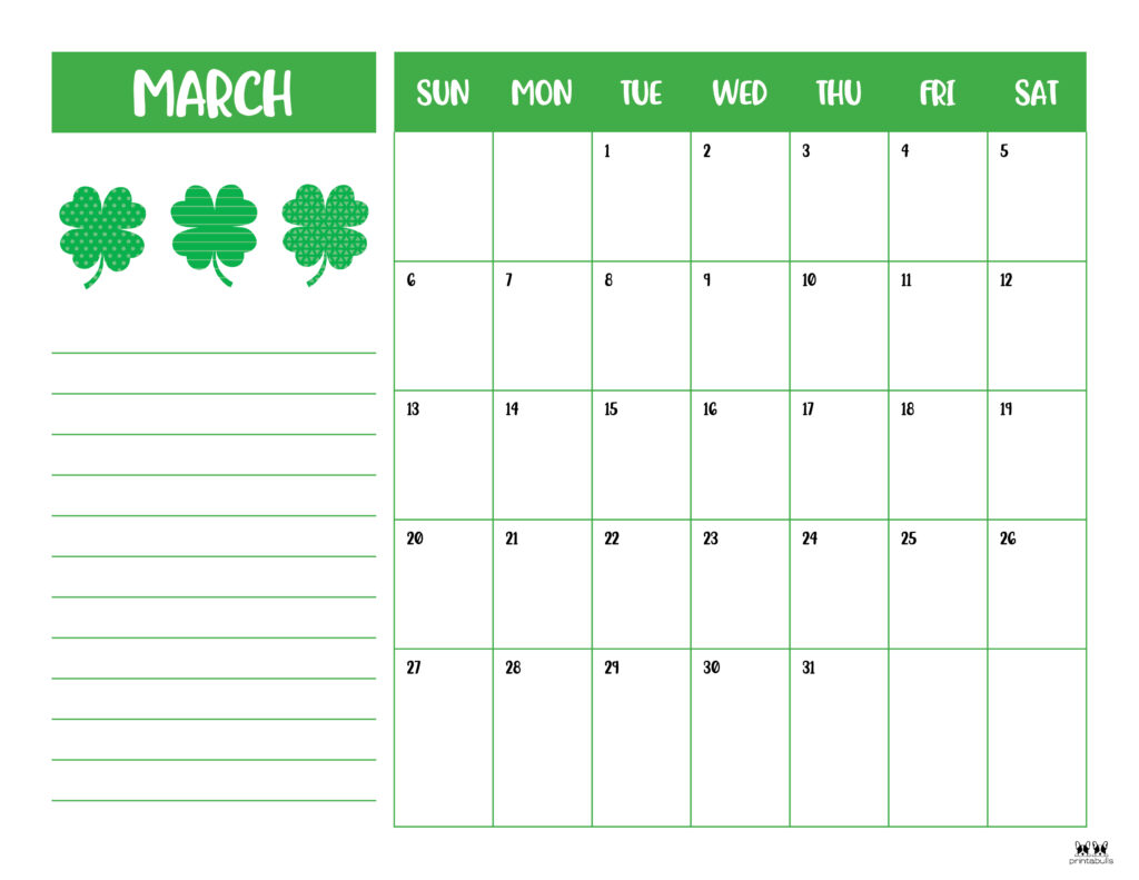 Printable March 2022 Calendar-Style 6