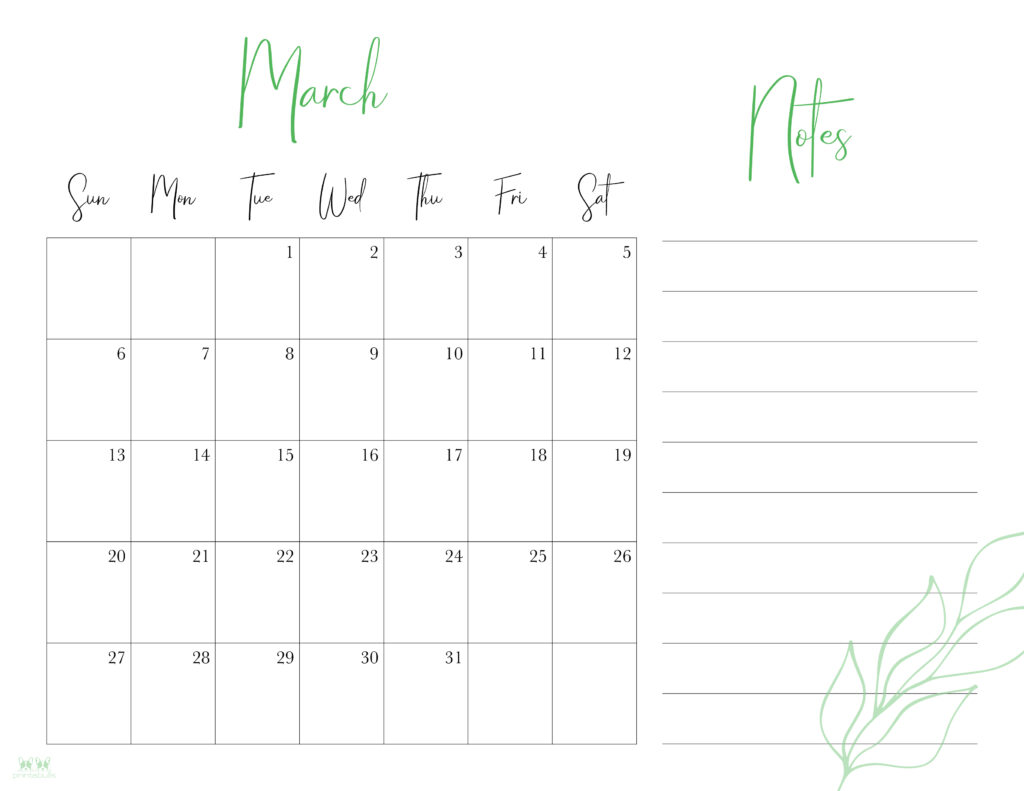 Printable March 2022 Calendar-Style 7