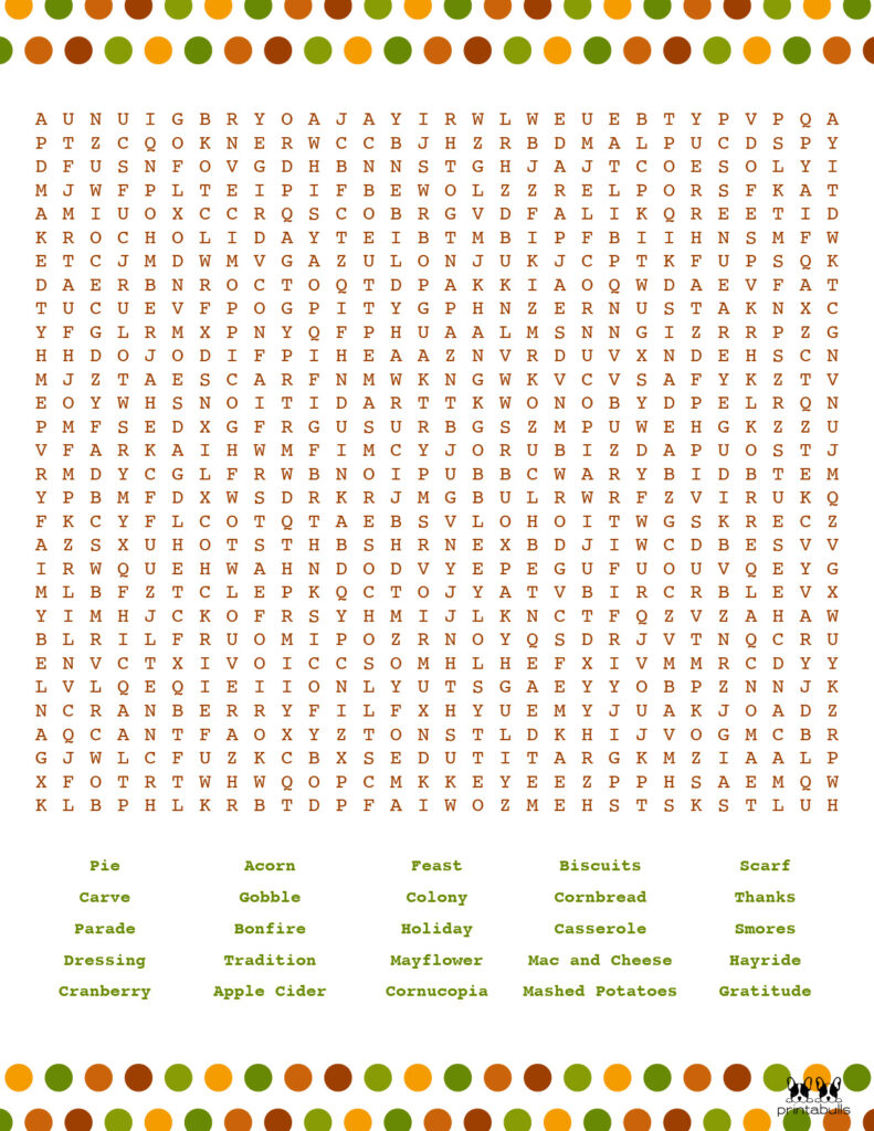 Printable Thanksgiving Word Search-Very Hard 3
