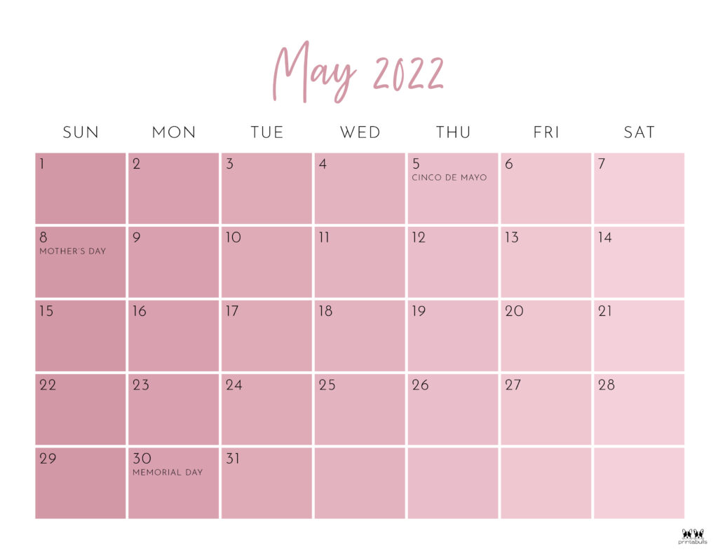 Printable May 2022 Calendar-Style 24