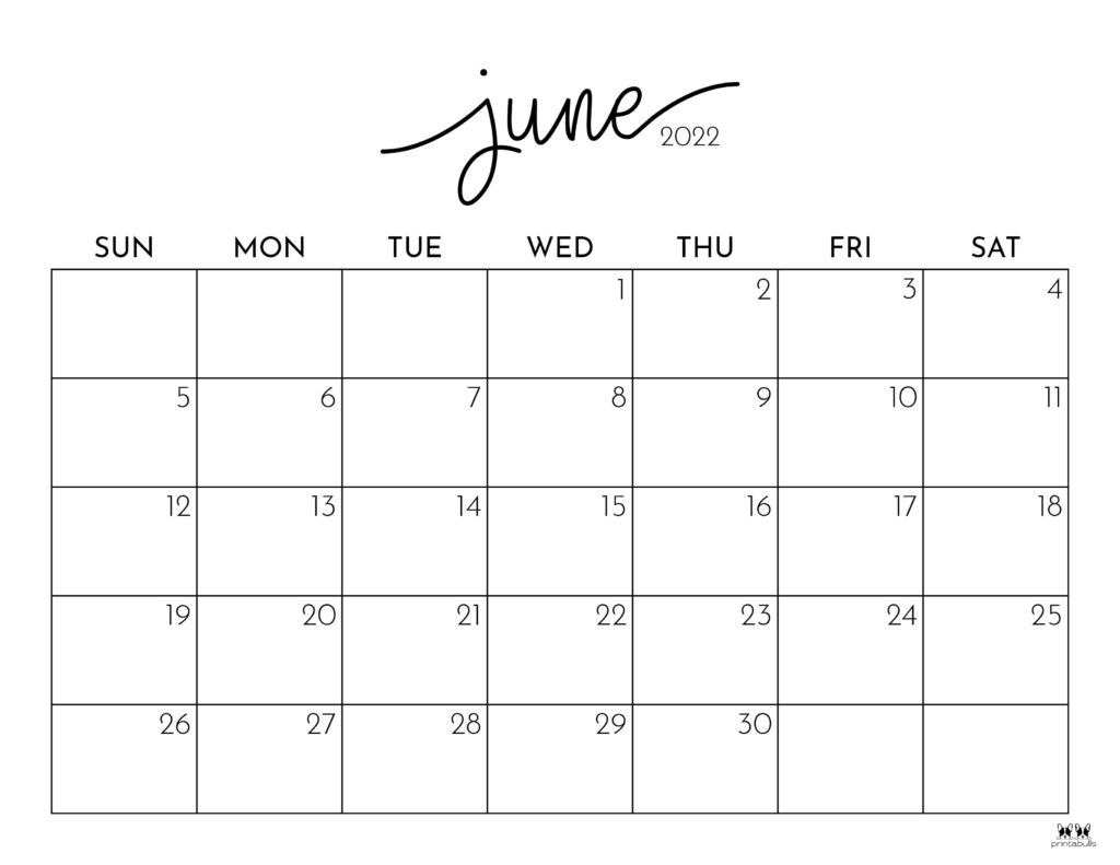 June 2022 Calendars - 25 FREE Printables | Printabulls June 2022 Calendars - 25 FREE Printables | Printabulls