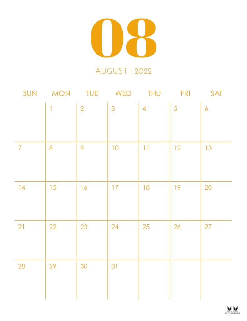 Printable August 2022 Calendar-Style 14